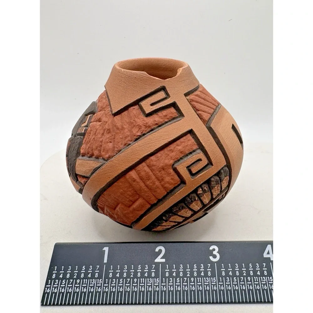 Hopi-Tewa Redware Pueblo Pottery Kachina Dancer Signed Carla Nampeyo 3.5